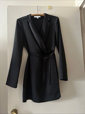 Fourteenth Place  Elegant Black Wrap Dress with Drape Neck